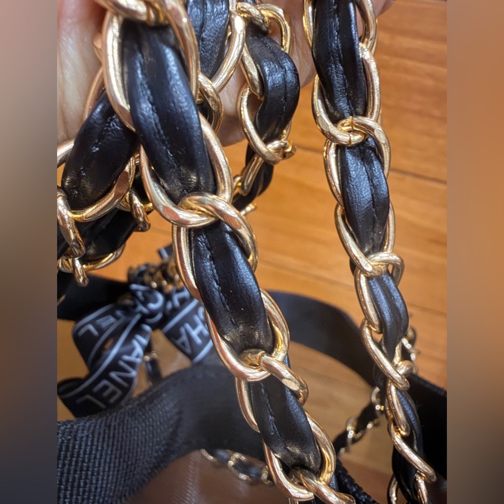 CHANEL Black Mesh Tote with Gold Chain - Picture 9 of 15
